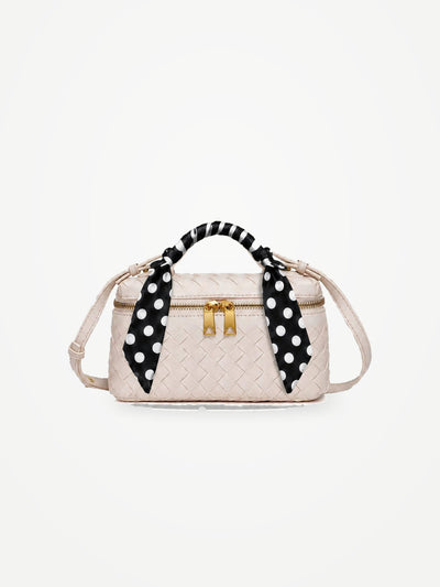 YAZNE Woven Crossbody Bag – Ivory + Twilly Black Polka Dot
