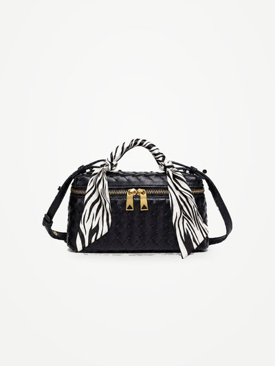 YAZNE Woven Crossbody Bag – Black + Twilly Zebra