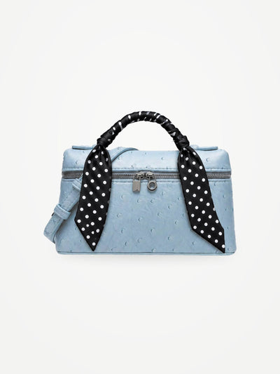 YAZNE Sky Blue Bag (Ostrich Texture) + Twilly Black Mini Dot