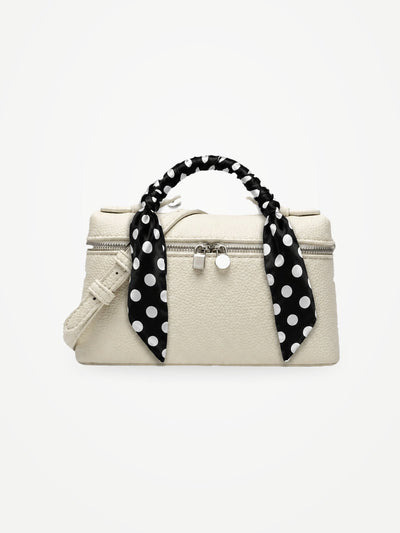 YAZNE White Bag + Twilly Black Polka Dot