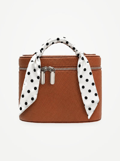 YAZNE Makeup Bag Brown + Twilly White Polka Dot