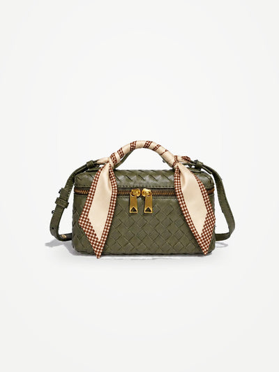 YAZNE Woven Crossbody Bag – Olive Green + Twilly Cream & Brown