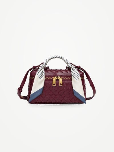 YAZNE Woven Crossbody Bag – Wine + Twilly Gray Pinstripe & Slate