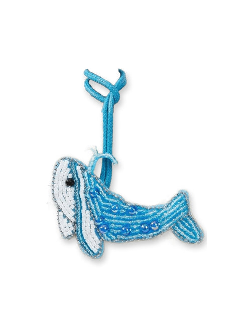 Blue beaded whale bag charm