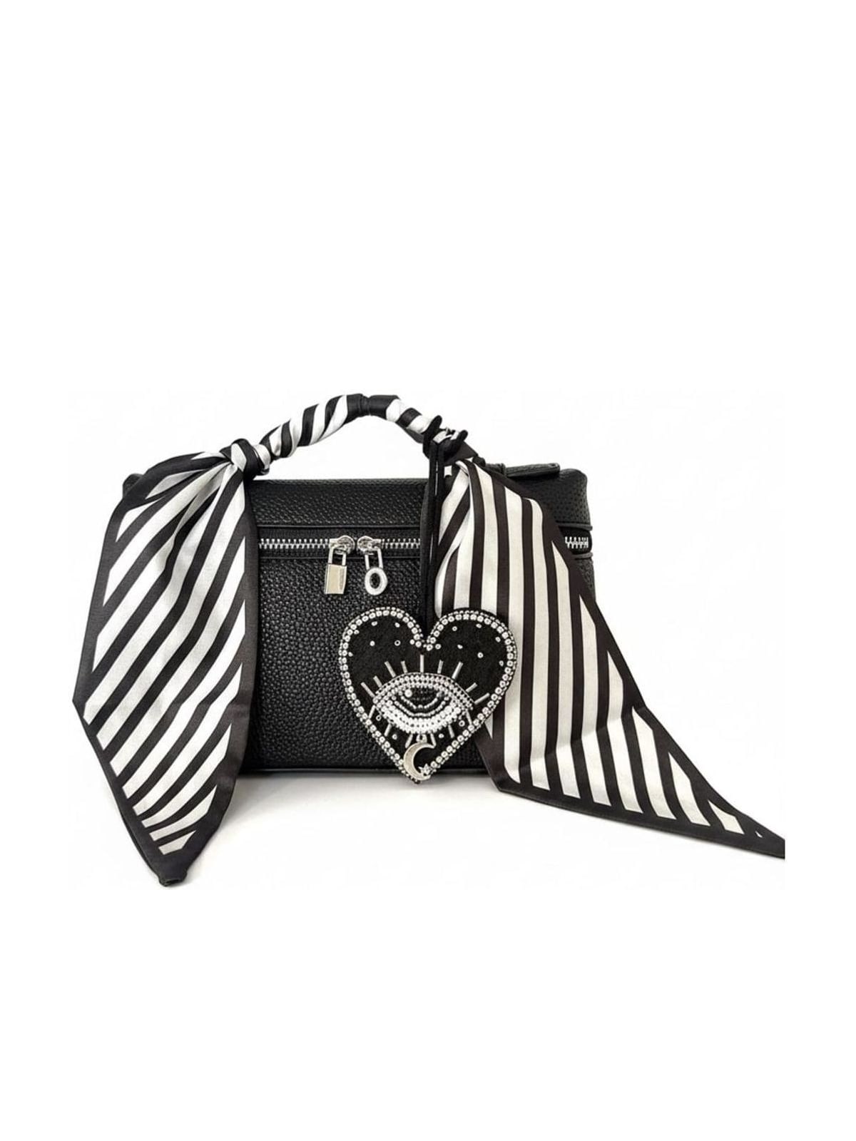 YAZNE Black Set | Striped Scarf & Evil Eye Charm
