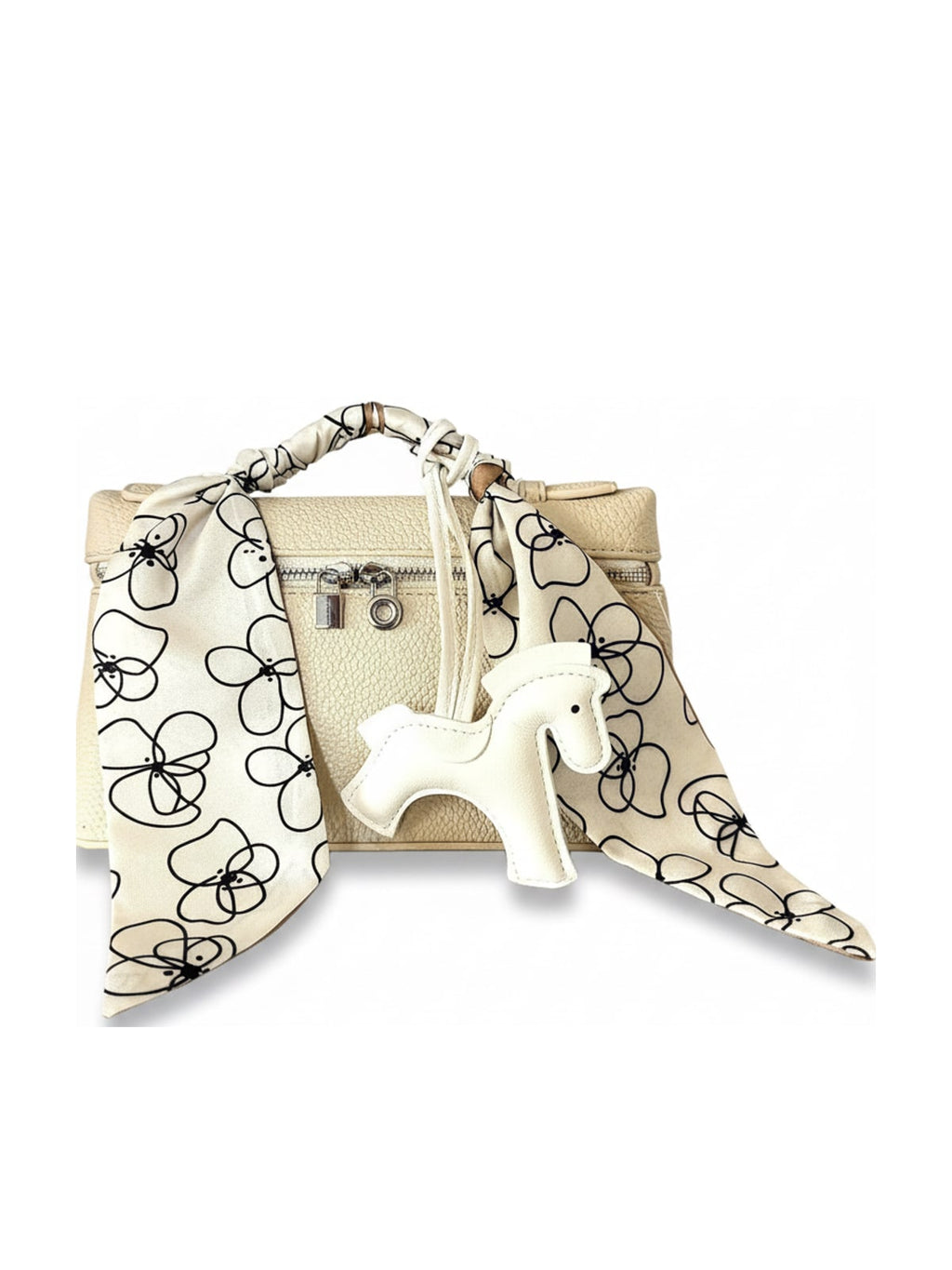 YAZNE Ivory Set | Floral Scarf & White Pony Charm