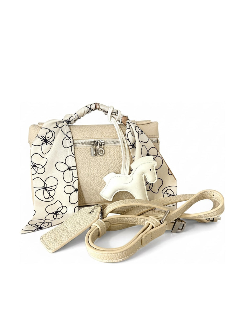 YAZNE Ivory Set | Floral Scarf & White Pony Charm – photo 2