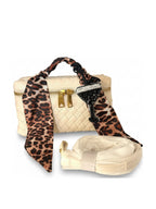 YAZNE Ivory Woven Set | Leopard Scarf & Martini Charm
