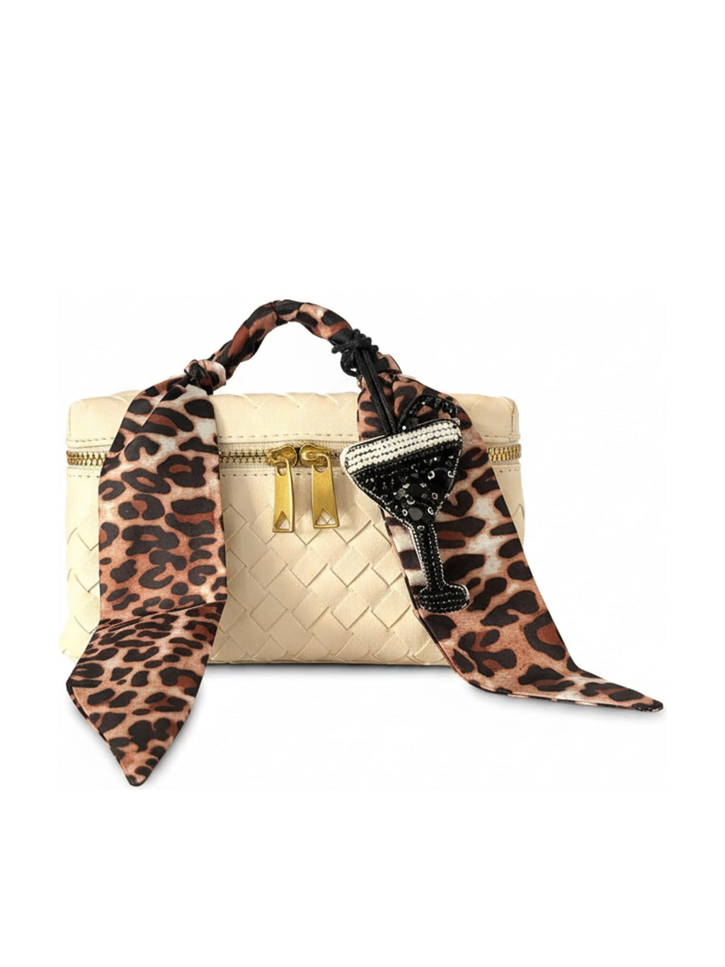 YAZNE Ivory Woven Set | Leopard Scarf & Martini Charm – photo 2