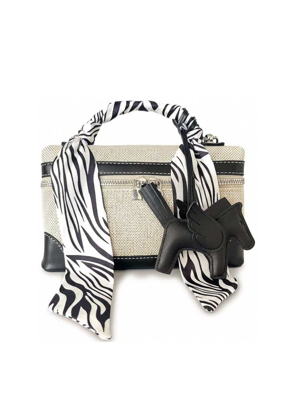 YAZNE Natural Woven Set | Zebra Scarf & Black Pegasus Charm – photo 2