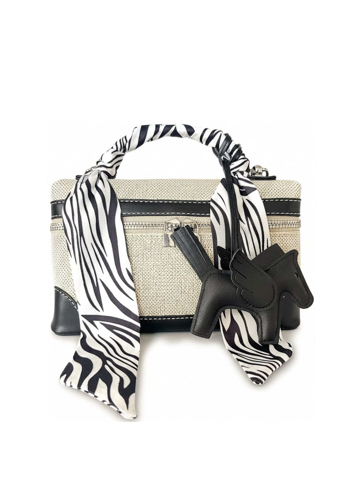 YAZNE Natural Woven Set | Zebra Scarf & Black Pegasus Charm – photo 2