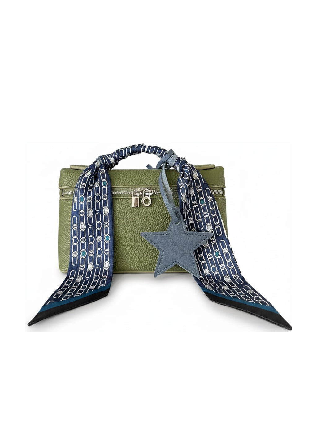 YAZNE Olive Green Set | Chain Print Scarf & Blue Star Charm