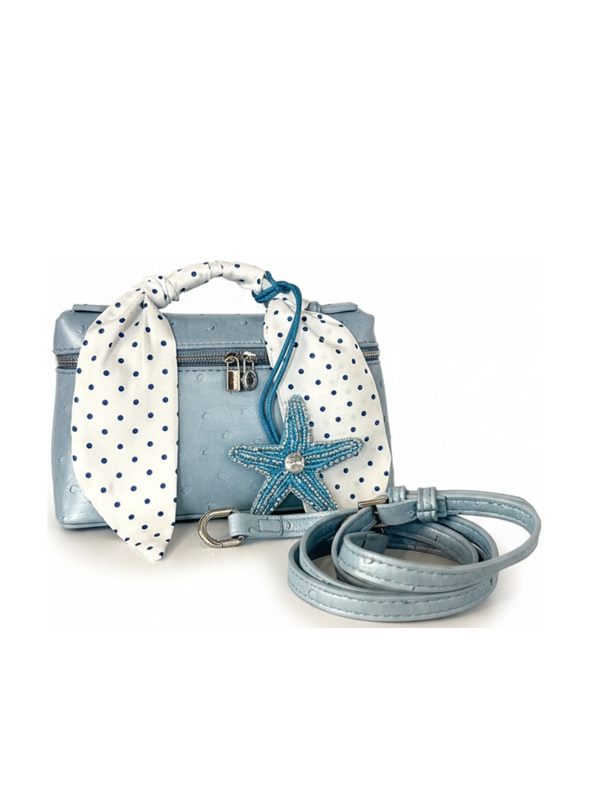 YAZNE Sky Blue Ostrich Set | Polka Dot Scarf & Starfish Charm – photo 2