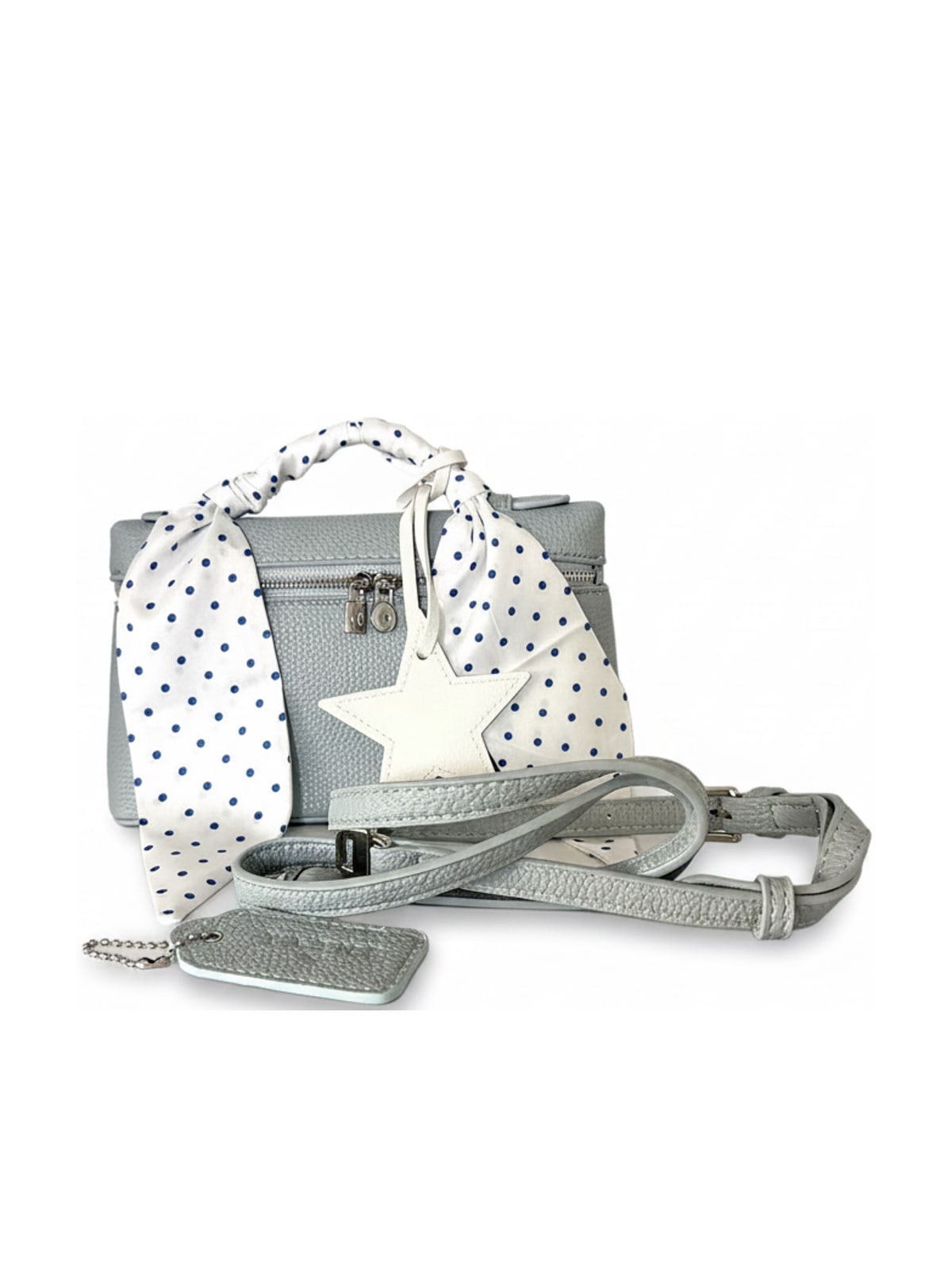 YAZNE Sky Blue Set | Polka Dot Scarf & Ivory Star Charm – photo 2