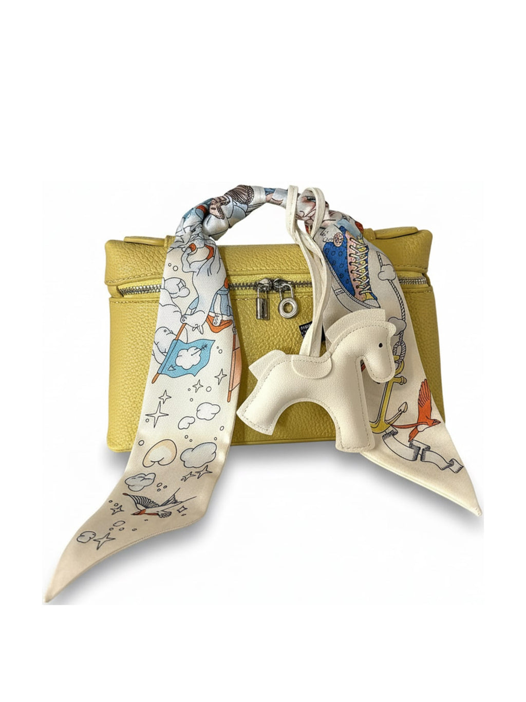 YAZNE Yellow Set | Illustrated Scarf & White Pony Charm
