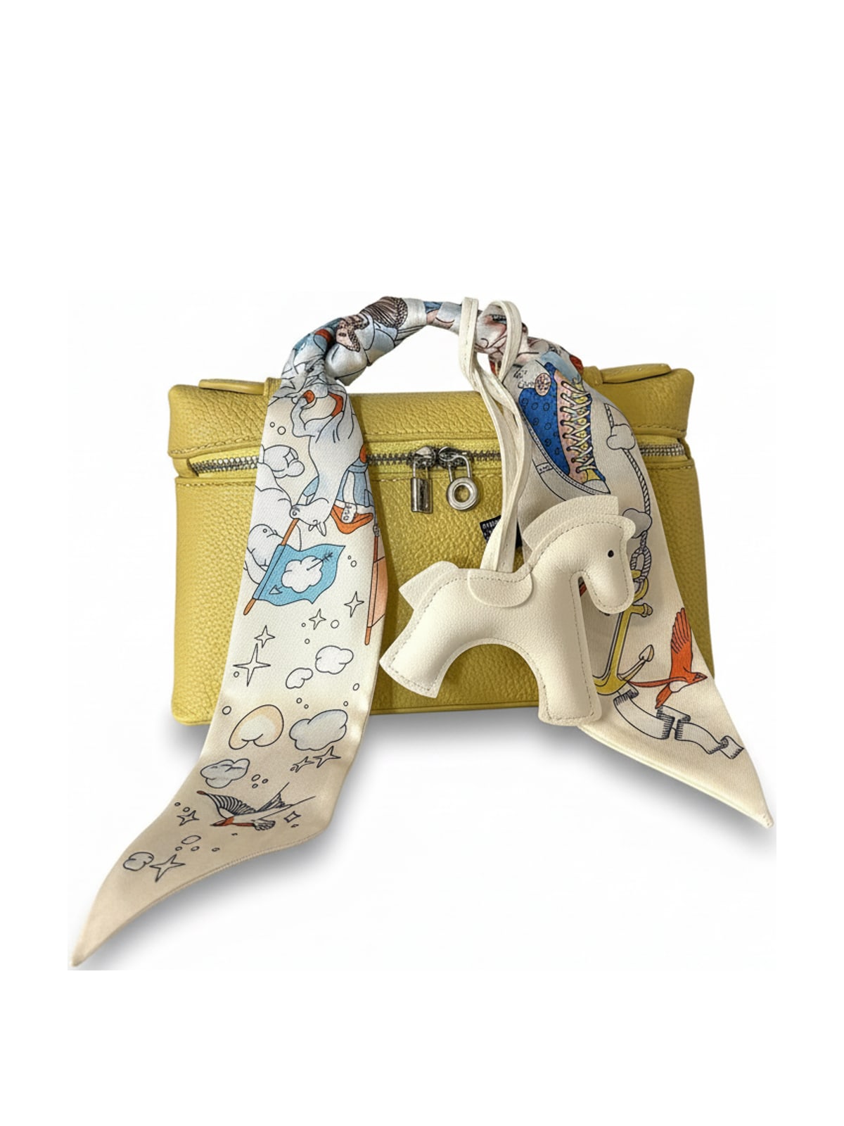 YAZNE Yellow Set | Illustrated Scarf & White Pony Charm