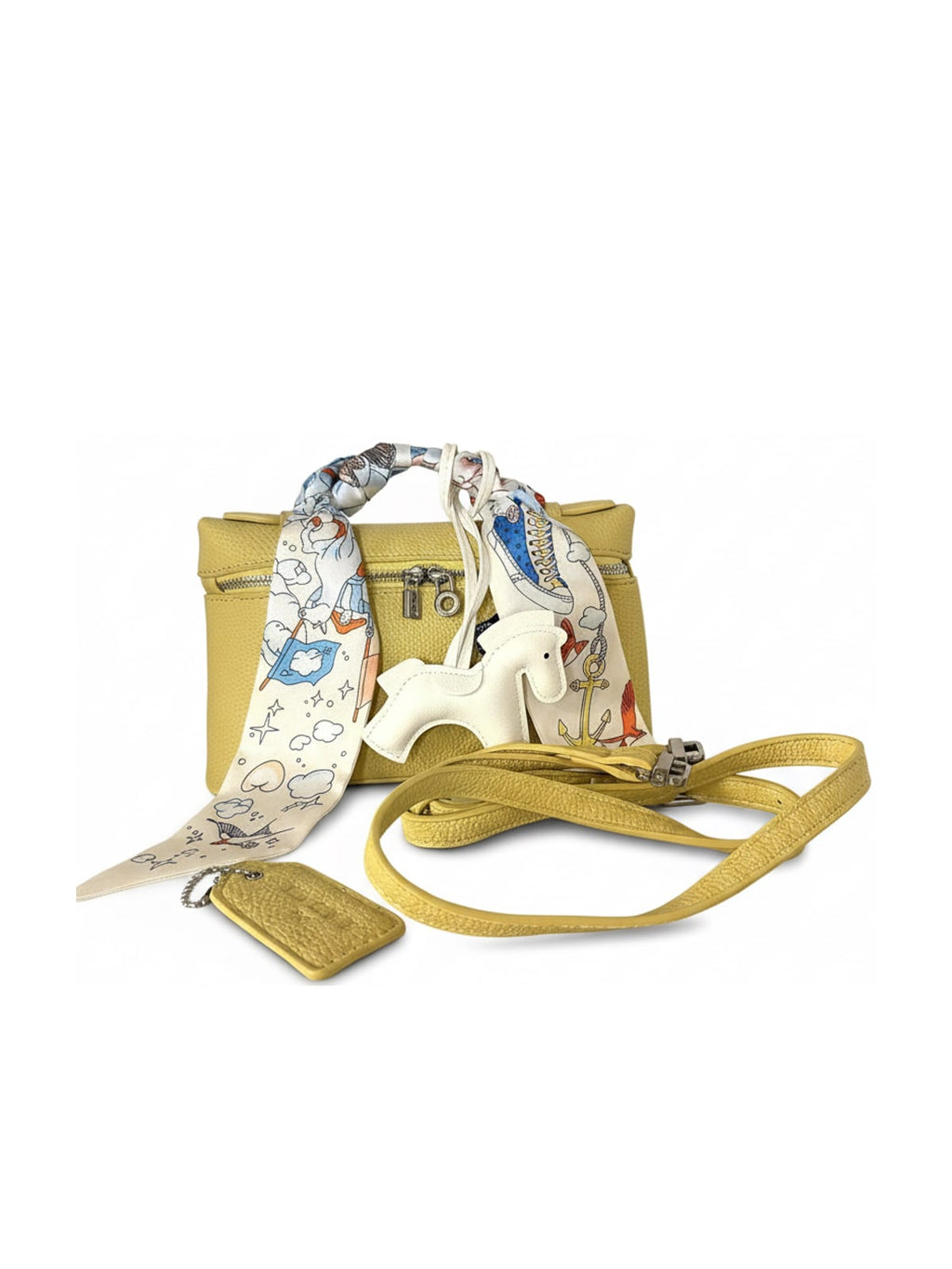 YAZNE Yellow Set | Illustrated Scarf & White Pony Charm – photo 2