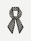 YAZNE Black and White Checkerboard twilly silk scarf