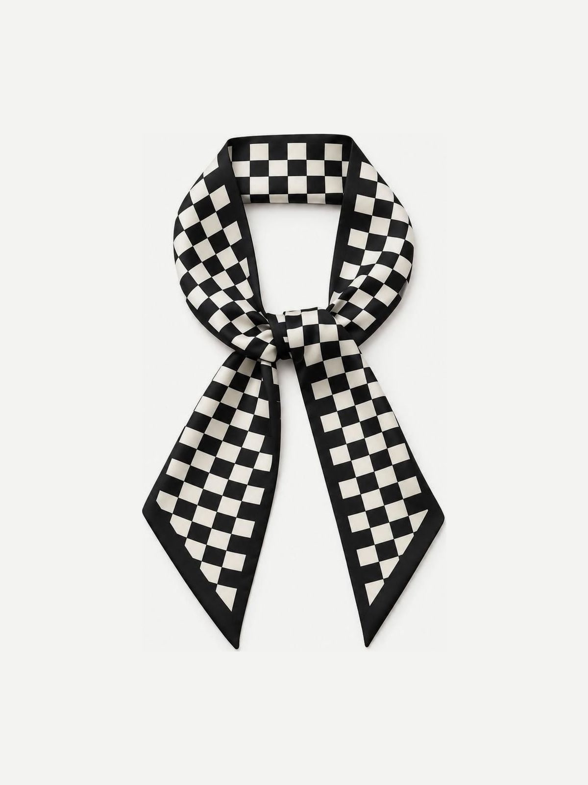 YAZNE Black and White Checkerboard twilly silk scarf