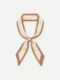 YAZNE Cream and Brown Houndstooth twilly silk scarf