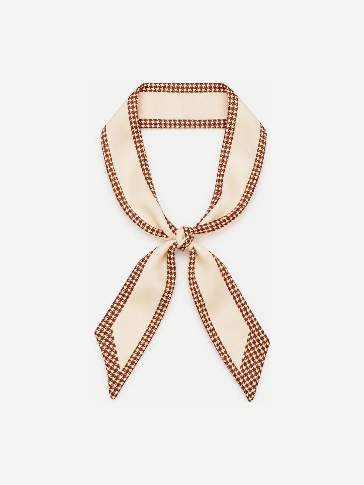 YAZNE Cream and Brown Houndstooth twilly silk scarf