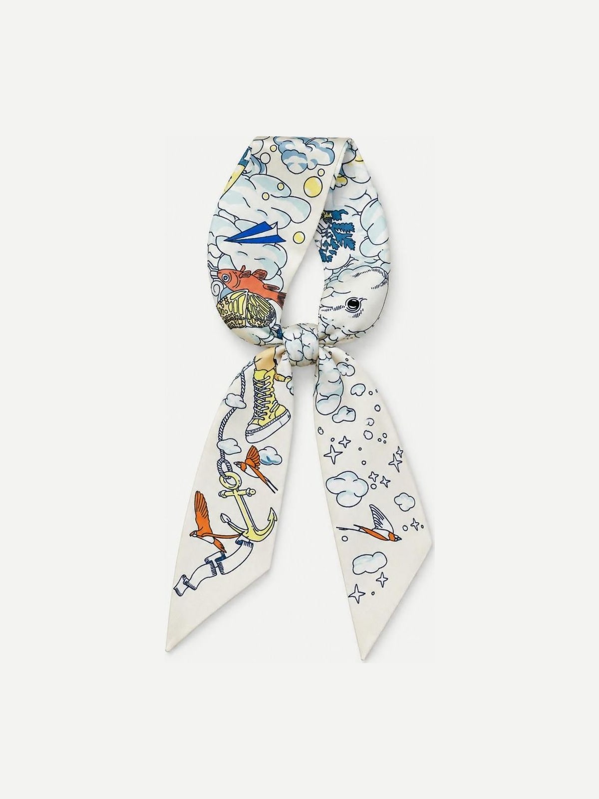 YAZNE Nautical Print twilly silk scarf