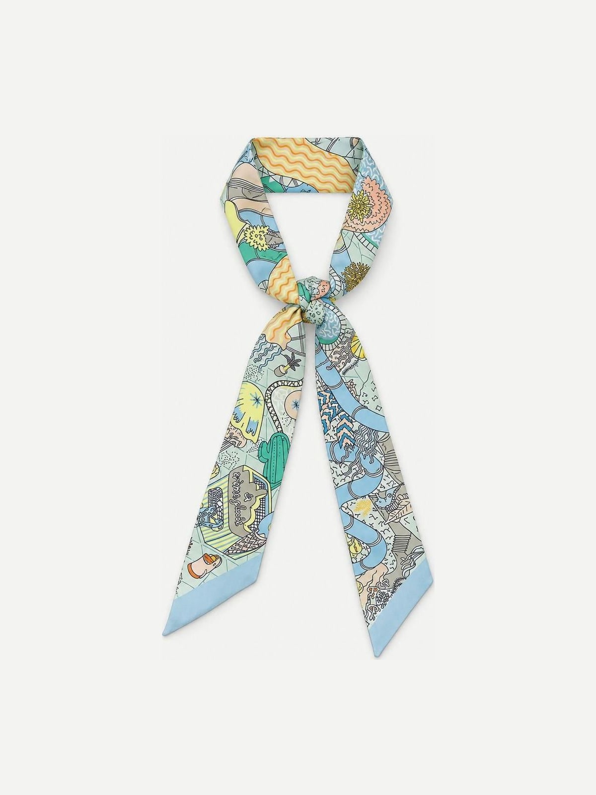 YAZNE Pastel Illustrated twilly silk scarf