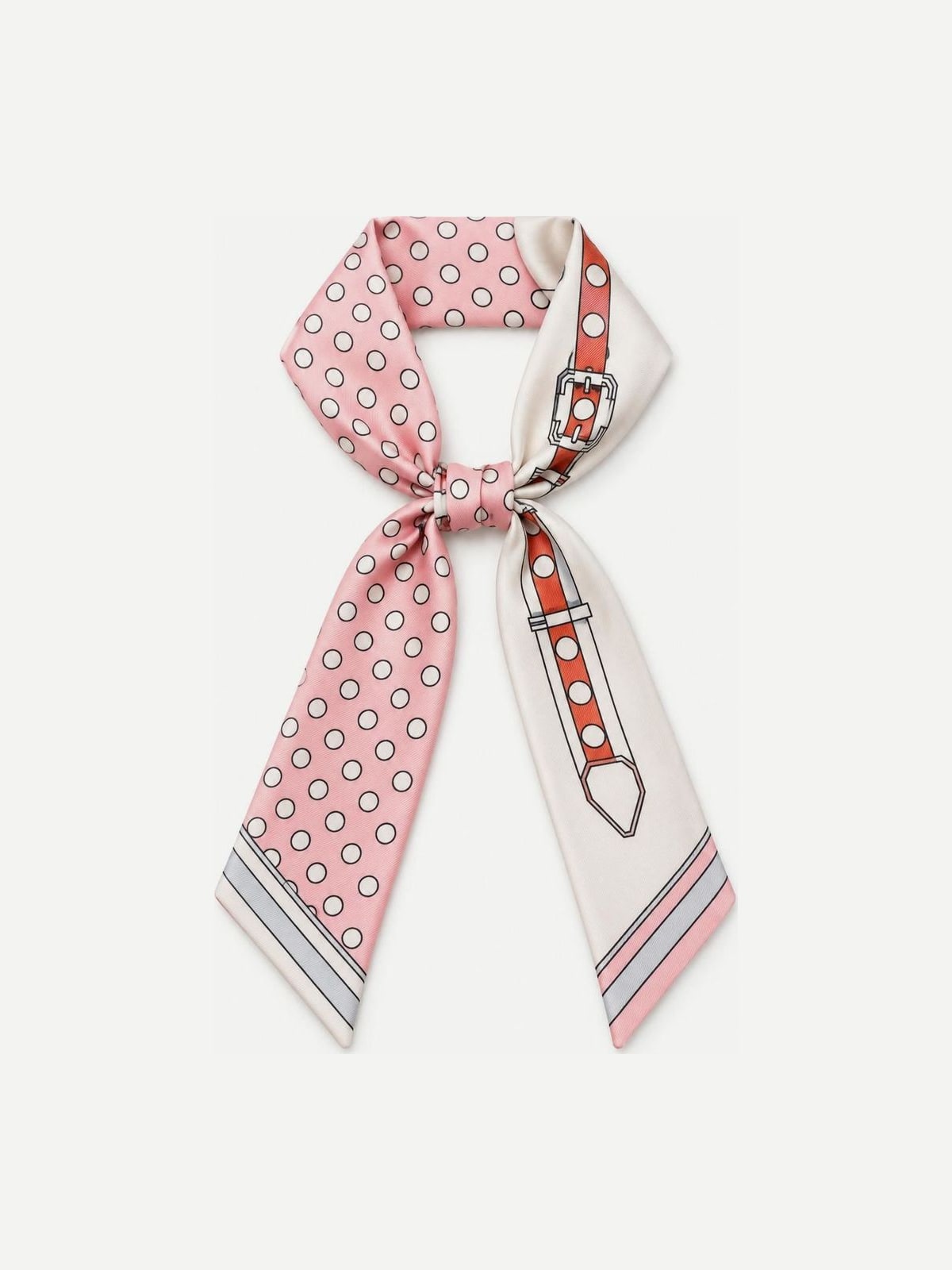YAZNE Pink Dot and Belt print twilly silk scarf