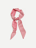 YAZNE Pink and Red Gingham twilly silk scarf